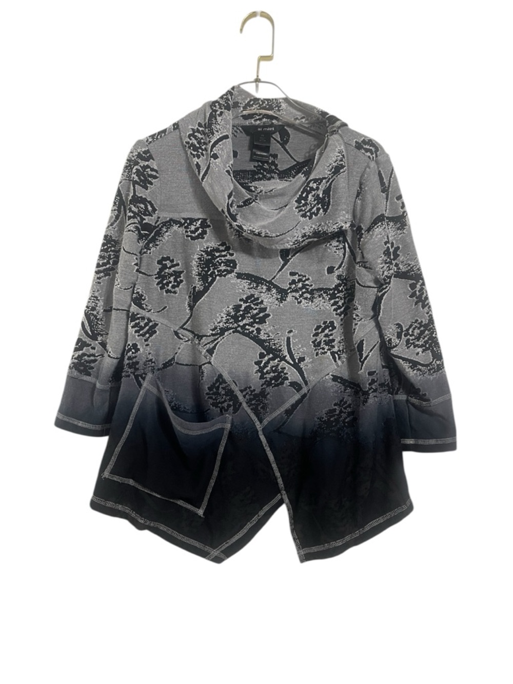 Ali Miles Black and Gray Floral Knit Abstract Top